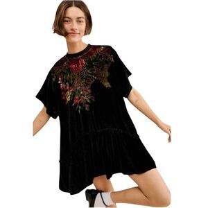 Free People Women's Sweet Echoes Black Velvet Mini Dress EUC